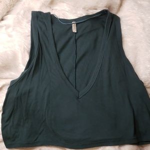 Free People: Forest Green Deep-V Knit Crop